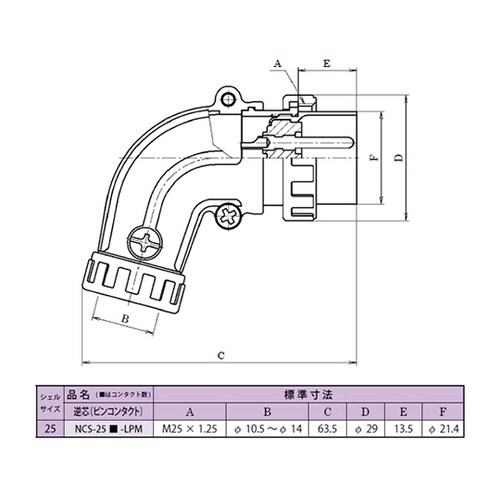 NCS曲がりプラグ(シェルΦ25・3極)