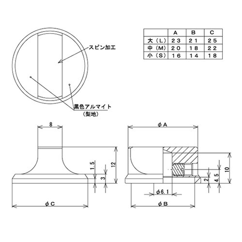 つまみ Φ16 黒 シルバー(アルミ)