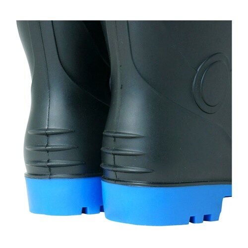 PVCフード付作業長靴 ブラック×ブルー