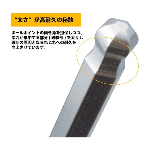 硬質ボールポイント六角棒レンチ 9本組