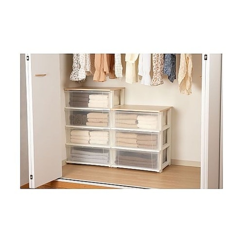 ピット木製天板ワイドチェスト 3段 ホワ