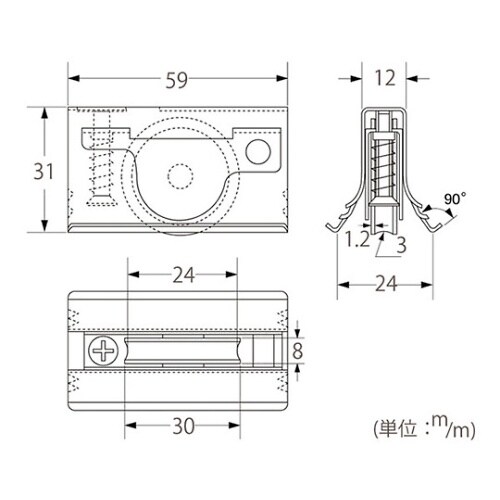 12D−Mガタ取替サッシ戸車丸ジュラコン