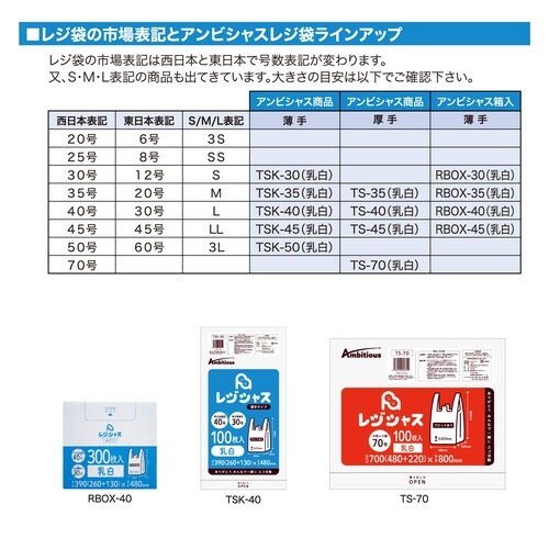 箱入レジ袋西45号東45号乳白300枚x8小箱