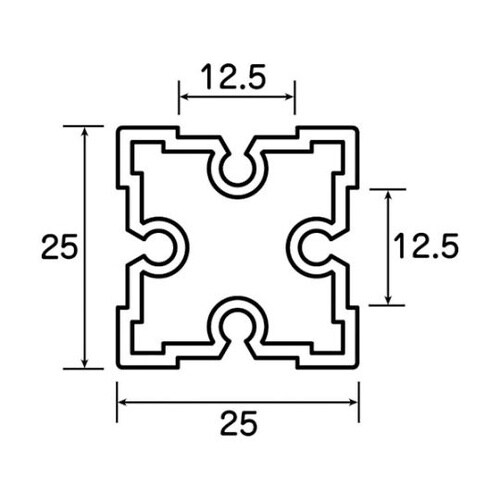 25mm角 アルミフレーム 1m 溝あり