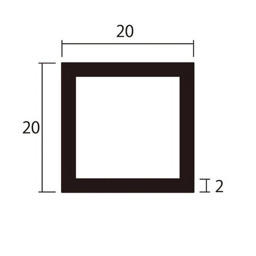 アルミ角パイプ 2.0×20×20 1m