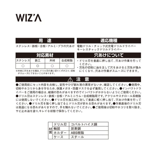 ステンレス用ドリル刃セット 19本組 W