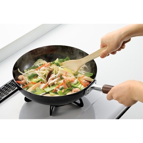 木柄いため鍋28cm 竹へら付