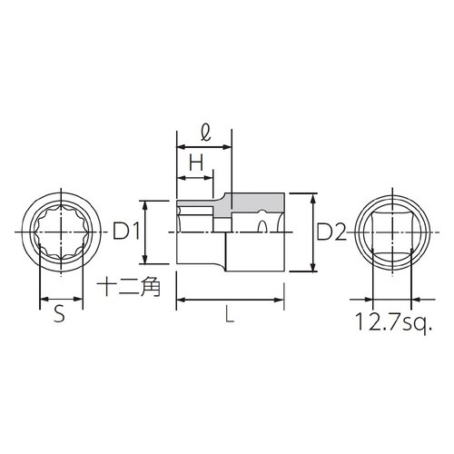 12.7SQ インチ ソケット 25/32 十二角
