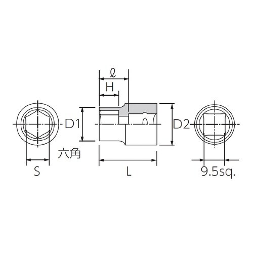 9.5SQ インチサイズ ソケット 1/4 六角