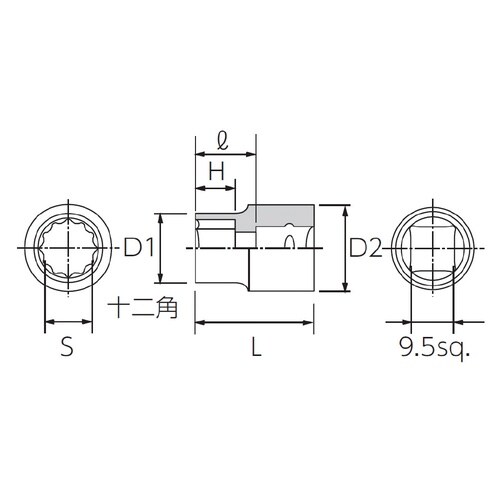 9.5SQ インチサイズ ソケット 1/2 十二角