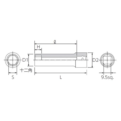 9.5SQ ディープソケット 3/8 十二角