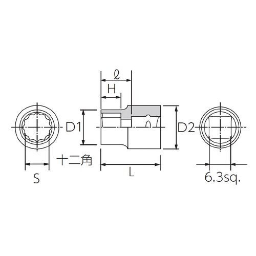 6.3SQ インチサイズ ソケット 1/4 十二角