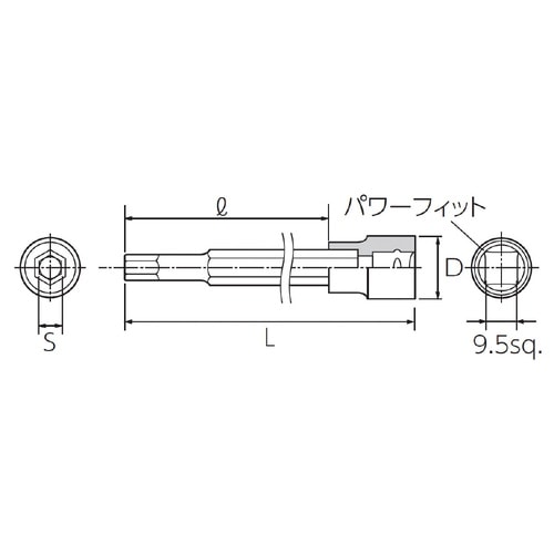 9.5SQ ロング六角ビットソケット 7/16