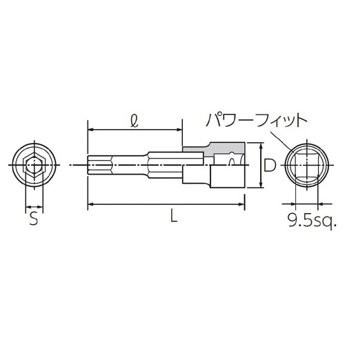 9.5SQ ショート六角ビットソケット 9/64