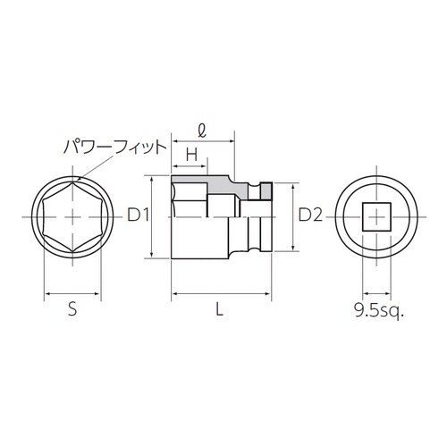 9.5SQ インパクトソケットセミディープ19mm