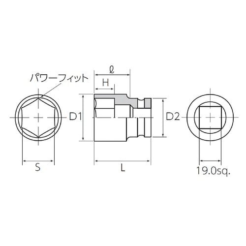 19.0SQ インパクトレンチ用ソケット36mm