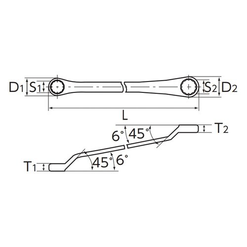 45゜X6゜ ロングメガネレンチ 12×14mm