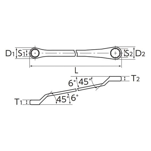 45゜X6゜ ロングメガネレンチ 13×17mm