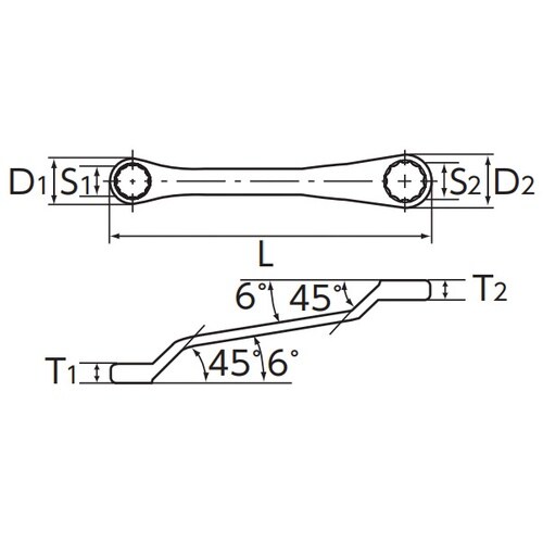 45゜X6゜ ショートメガネレンチ 8×10mm