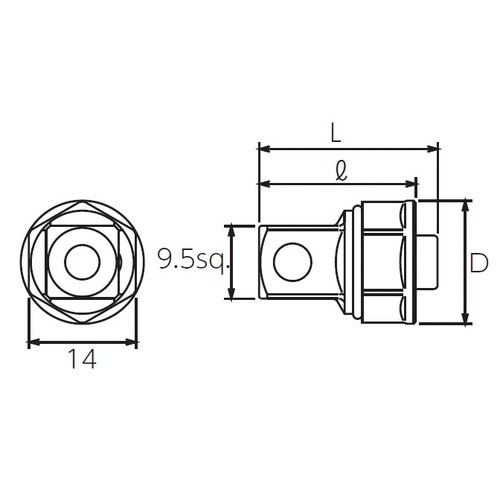 9.5SQ ラチェットメガネ用 ドライブ角アダプタ