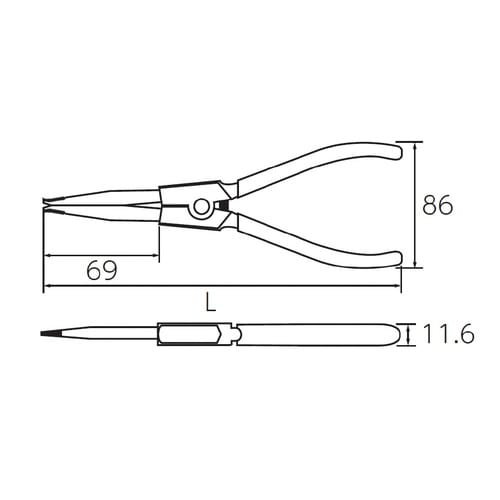 直型ロングスナップリングプライヤ 軸用 φ1.2
