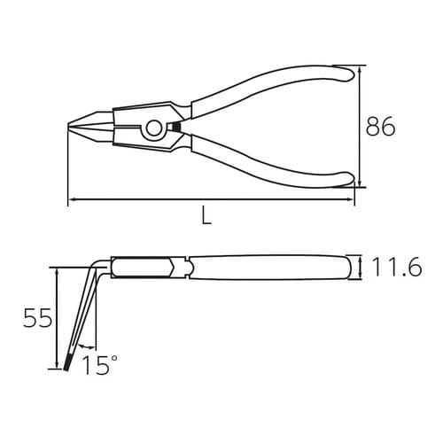 曲型ロングスナップリングプライヤ 軸用 φ1.2
