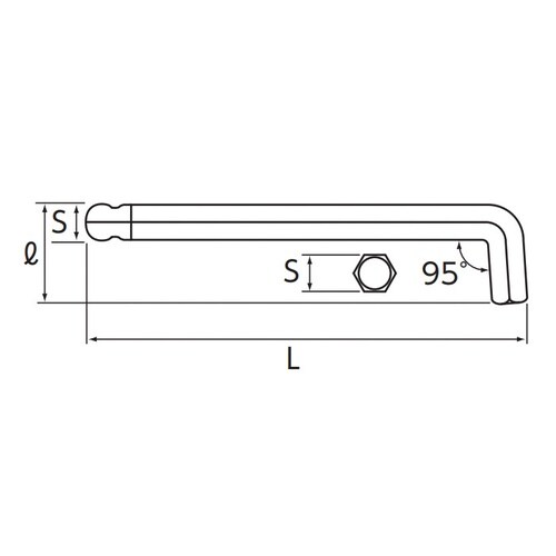 ボール付L形ロング六角棒レンチ ショート 6mm