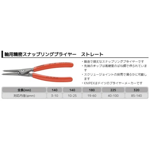 軸用精密スナップリングプライヤー 直 φ10−25