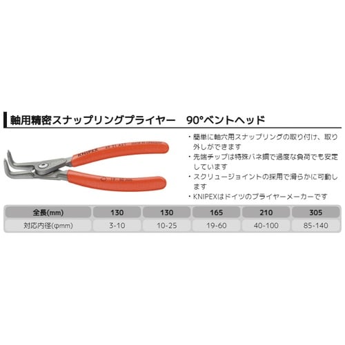 90°軸用精密スナップリングプライヤ40−100