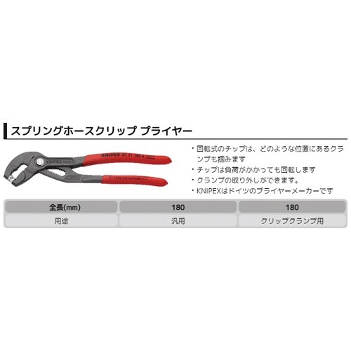 ホースクリッププライヤー 180mm プラスチック