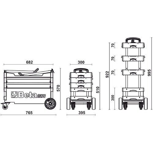 折畳式ツールトロリー グレー