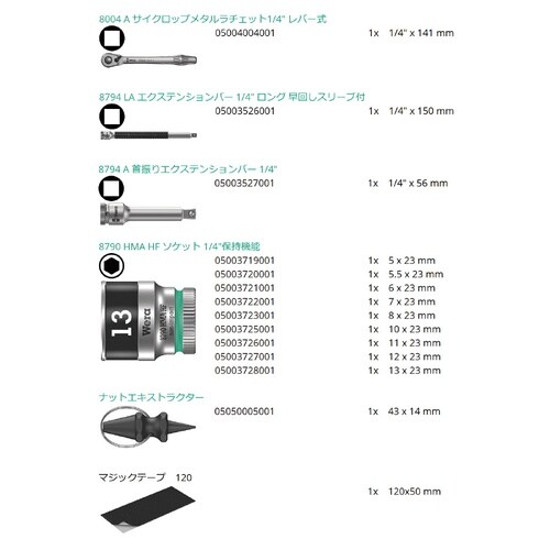 1/4SQ メタルラチェットソケット ビットセット