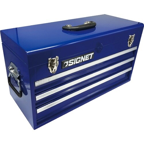 3段スチールツールボックス ブルー トレイ無