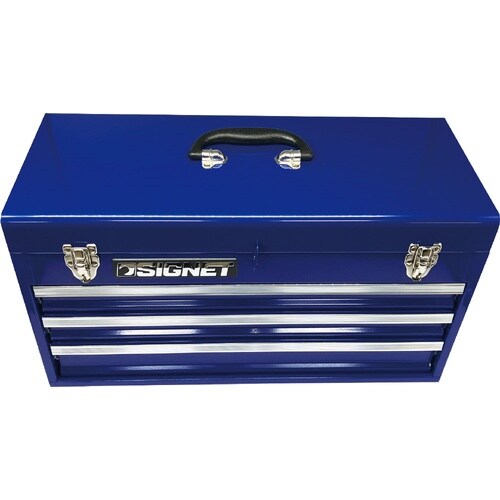 3段スチールツールボックス ブルー トレイ無