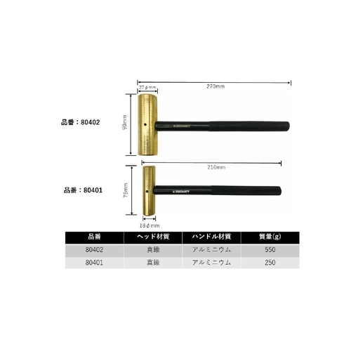 真鍮ハンマー1LBS ローレット付ハンドル