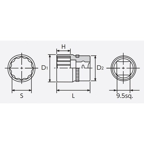 9.5SQ ソケット 8mm 十二角