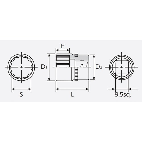 9.5SQ ソケット 19mm 十二角