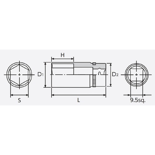 9.5SQ セミディープソケット 10mm 六角