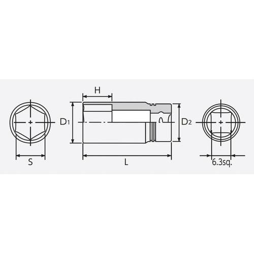 6.3SQ セミディープソケット8mm 六角