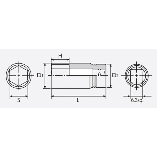 6.3SQ セミディープソケット 10mm 六角