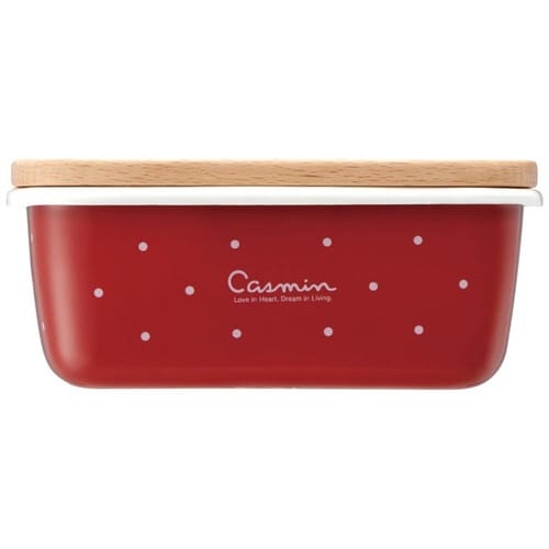 バターケース ホーロー 木蓋付き レッド