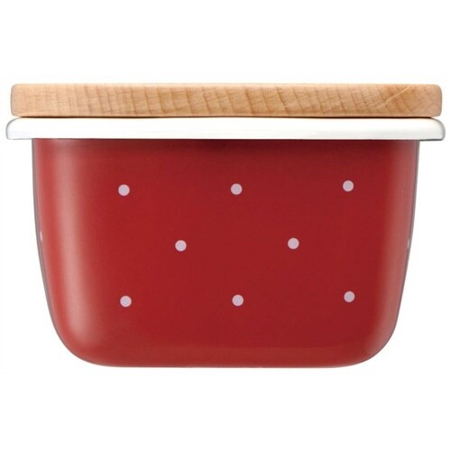 バターケース ホーロー 木蓋付き レッド