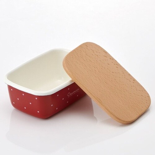 バターケース ホーロー 木蓋付き レッド