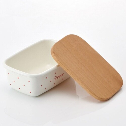 バターケース ホーロー 木蓋付き アイボリー