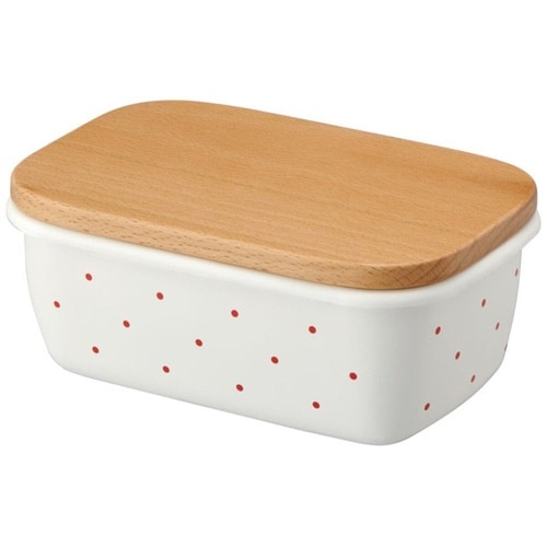 バターケース ホーロー 木蓋付き アイボリー