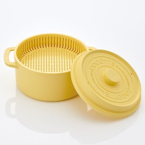 電子レンジ調理器 18cm 蒸しザル付き イエロー