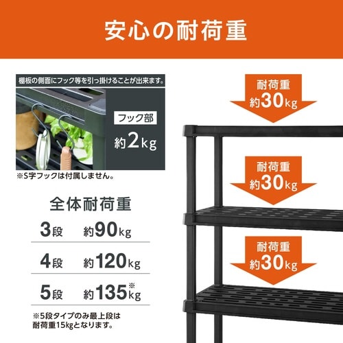 プラスチックラック 4段 ブラック