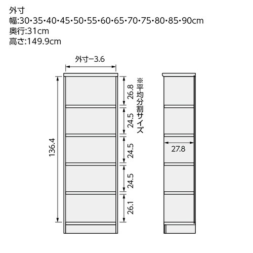 耐荷重タイプ高149.9×幅80×奥31cm DB