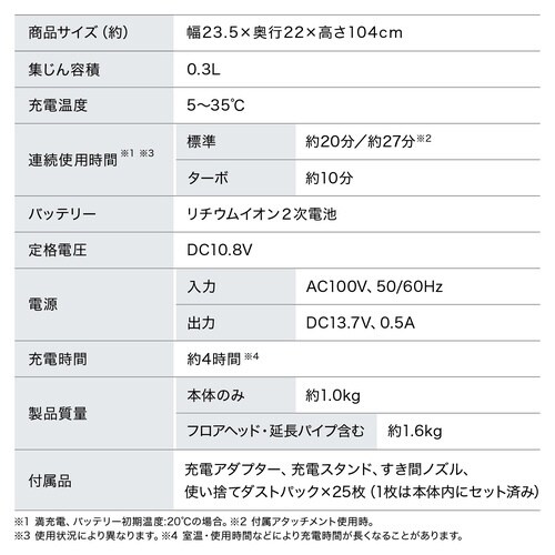 充電式紙パックスティッククリーナー ホワイト