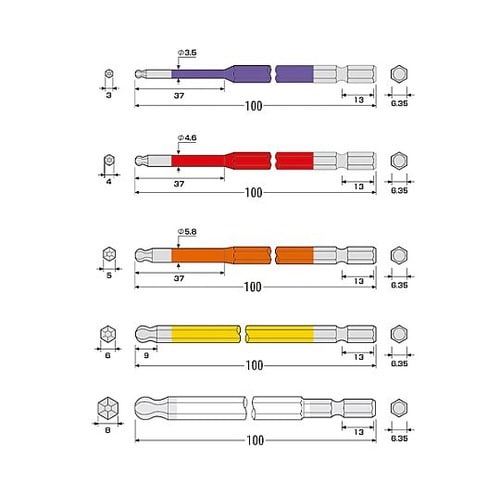 5本組/3−8mm [Ball Hexa